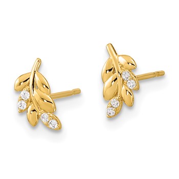 14k Madi K Kids CZ Fern Leaf Childrens Post Earrings — alternate view