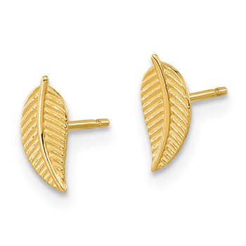 14k Madi K Kids Leaf Childrens Post Earrings — alternate view