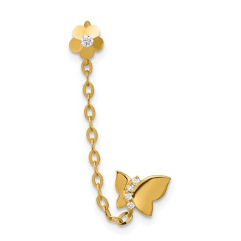 14k Madi K CZ Butterfly and Flower Double Post with Chain Single Earring