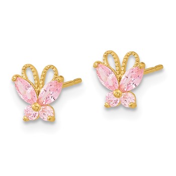 14k Madi K Kids Pink CZ Butterfly Childrens Post Earrings — alternate view