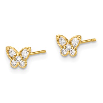 14k Madi K Kids CZ Butterfly Childrens Post Earrings — alternate view