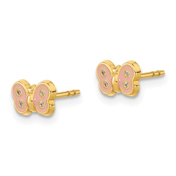 14k Madi K Polished Pink Enameled and CZ Butterfly Childrens Post Earrings — alternate view