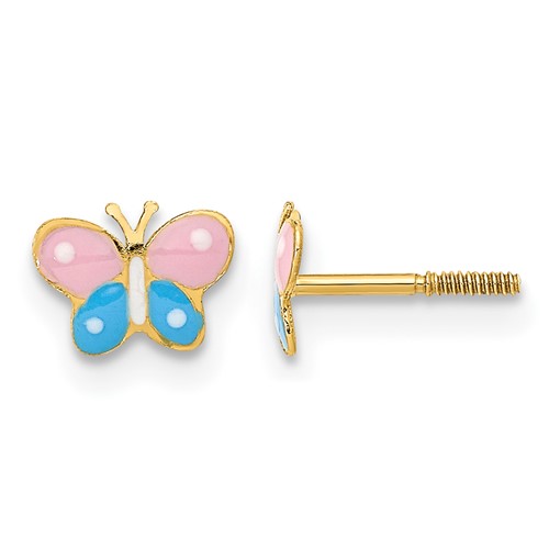 14k Madi K Polished Enameled Butterfly Screwback Post Earrings
