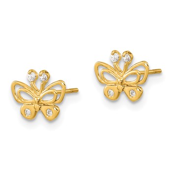 14k Madi K Polished CZ Butterfly Childrens Post Earrings — alternate view