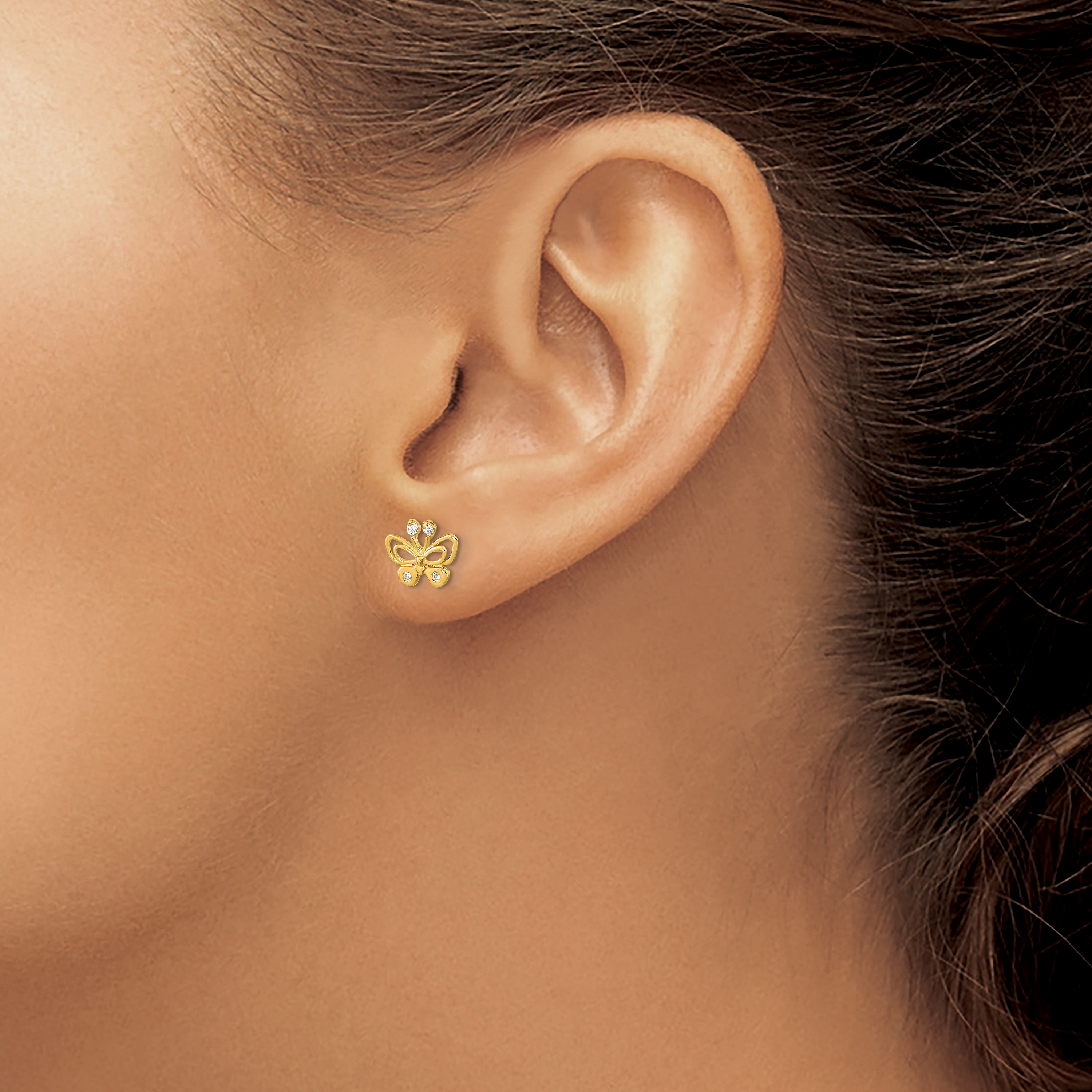 Madi K CZ Butterfly Post Earrings Real 14k Yellow Gold 7x9mm Women's Animal detailed image 4
