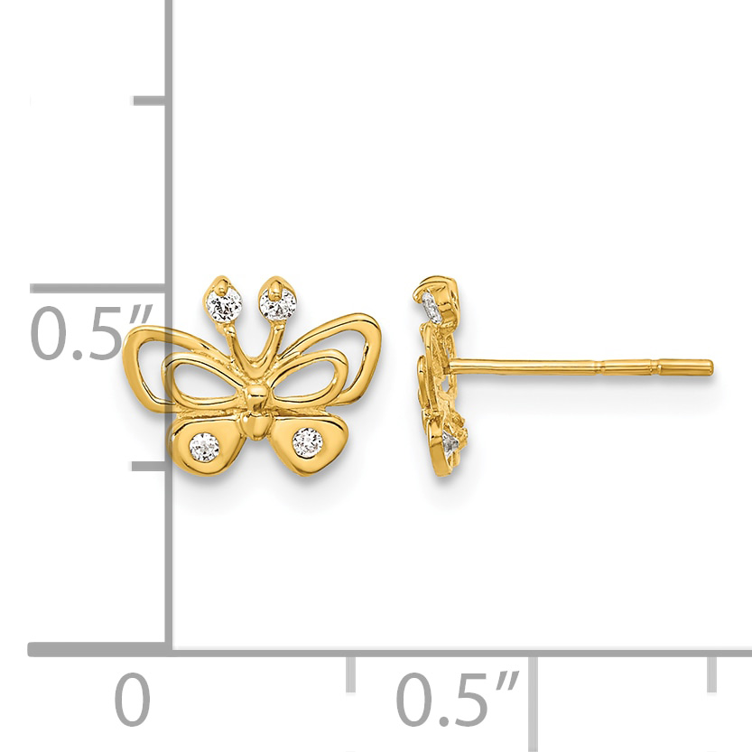 Madi K CZ Butterfly Post Earrings Real 14k Yellow Gold 7x9mm Women's Animal detailed image 3
