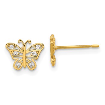 14k Madi K Kids CZ Butterfly Childrens Post Earrings