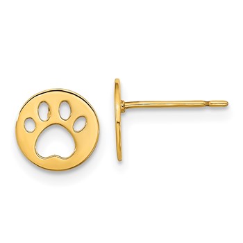 14k Madi K Kids Pawprint Childrens Post Earrings