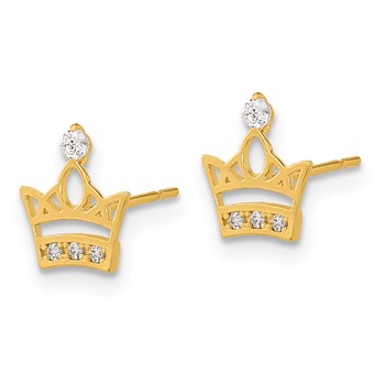 14k Madi K Kids CZ Crown Childrens Post Earrings — alternate view