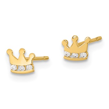 14k Madi K Kids CZ Crown Childrens Post Earrings — alternate view