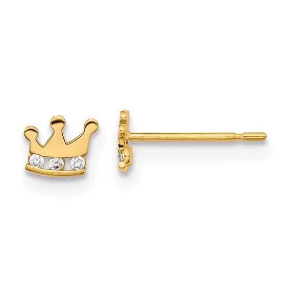 14k Yellow Gold Solid Madi K Youth CZ Crown Post Earrings