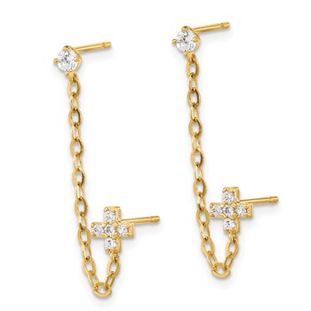 14k Madi K CZ Cross Double Post with Chain Single Earring — alternate view