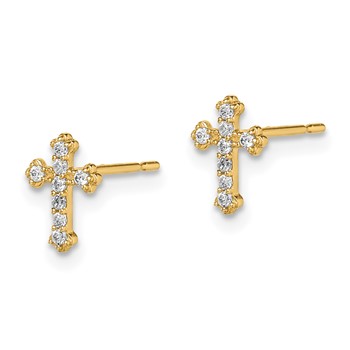 14k Madi K CZ Cross Childrens Post Earrings — alternate view