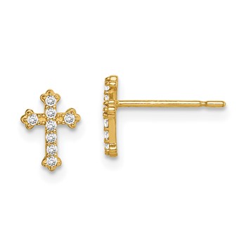 14k Madi K CZ Cross Childrens Post Earrings