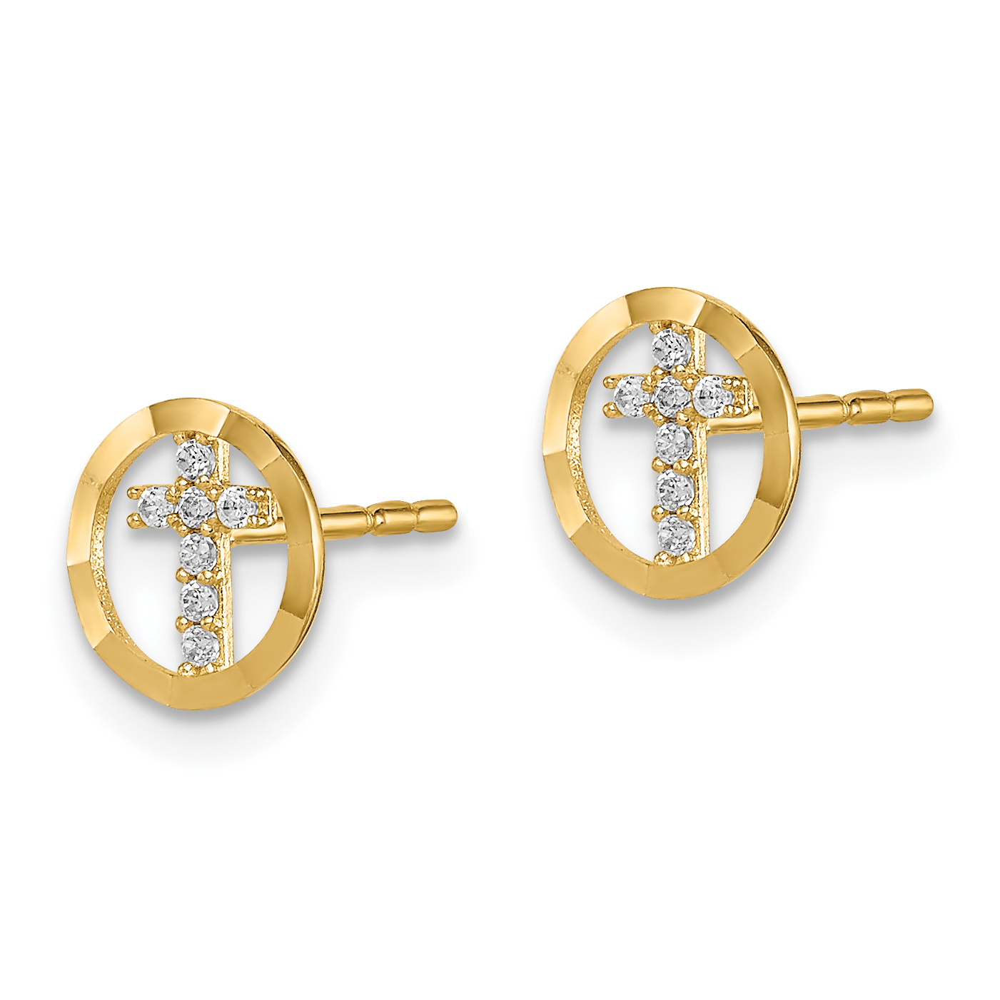 Madi K CZ Circle Cross Post Earrings Real 14k Yellow Gold 7.25mm Girl's product image view 2
