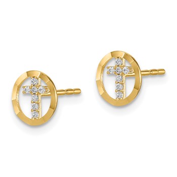 14k Madi K CZ Diamond-Cut Circle Cross Childrens Post Earrings — alternate view