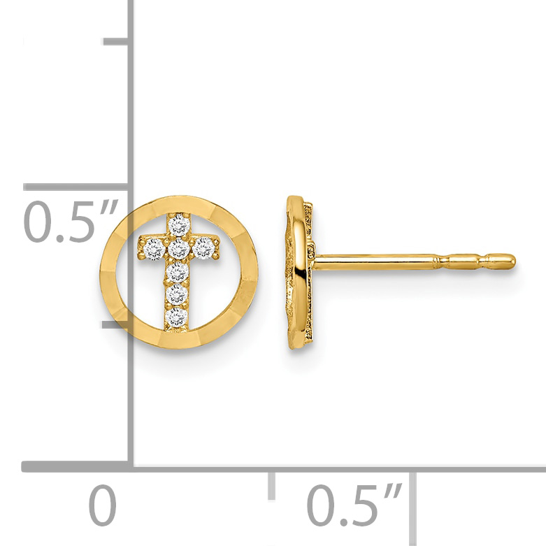 Madi K CZ Circle Cross Post Earrings Real 14k Yellow Gold 7.25mm Girl's product image view 4
