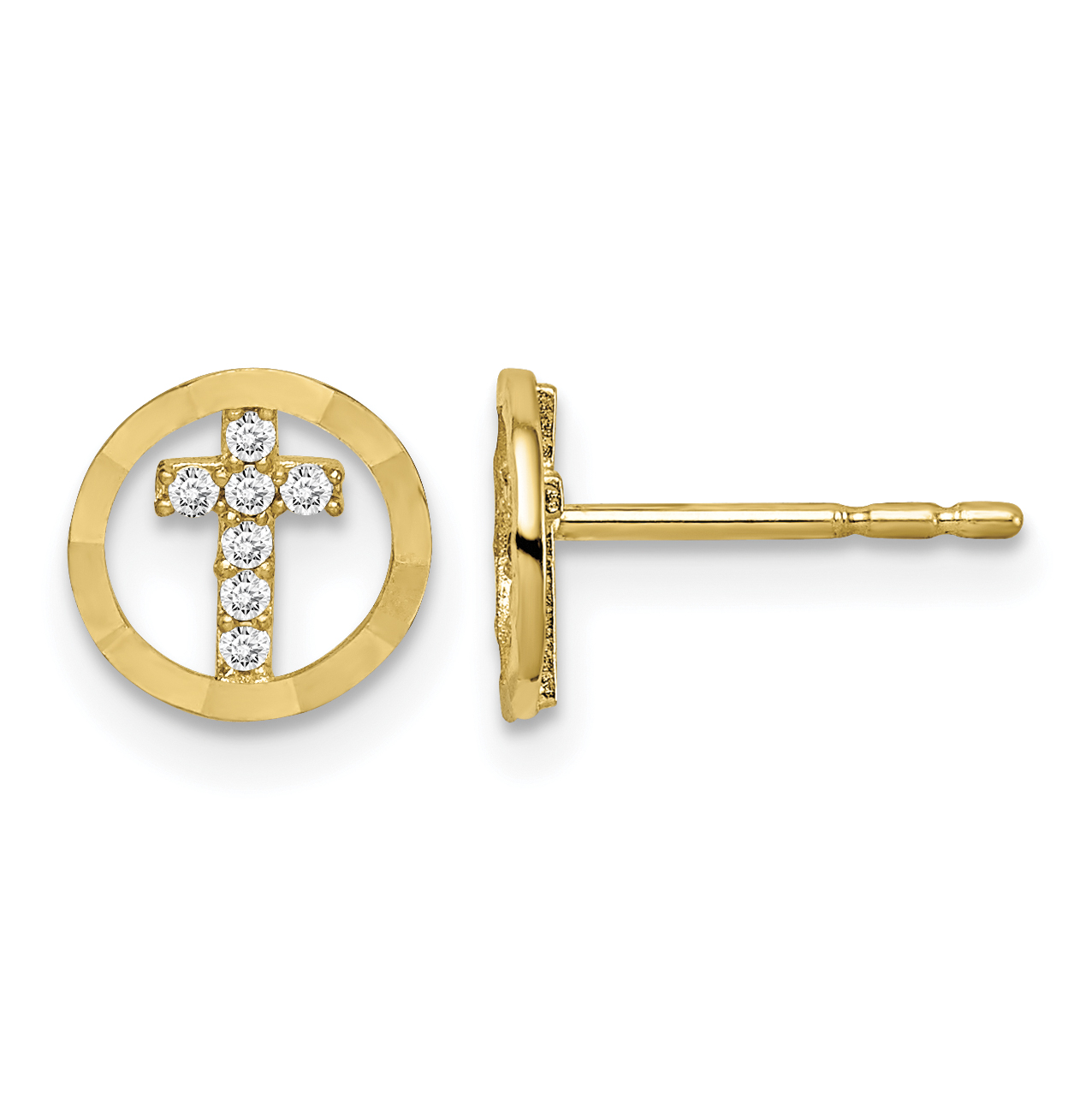 Madi K CZ Circle Cross Post Earrings Real 14k Yellow Gold 7.25mm Girl's main product image
