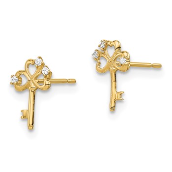 14k Madi K CZ Key Childrens Post Earrings — alternate view