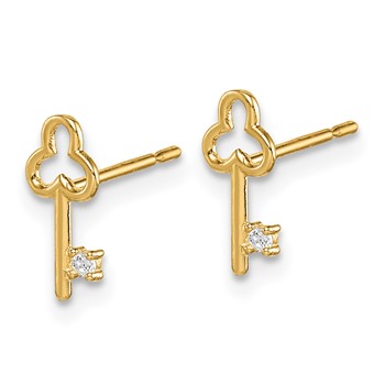 14k Madi K CZ Key Childrens Post Earrings — alternate view