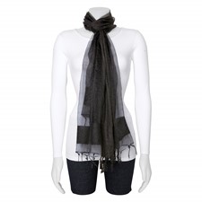 Image of Black Sheer w/Textured Edge Viscose Fashion Scarf