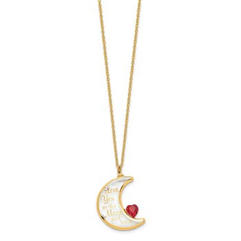 Glass Baron 22K Gilding Accent Gold-trim Clear Glass with Red Crystal from Swarovski Heart LOVE YOU TO THE MOON AND BACK 18 inch Gold-tone Necklace — alternate view