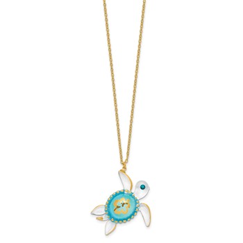 Glass Baron 22K Gilding Accent Gold-trim Blue Glass with Crystal from Swarovski Accent Sea Turtle Aloha 18 inch Gold-tone Necklace — alternate view