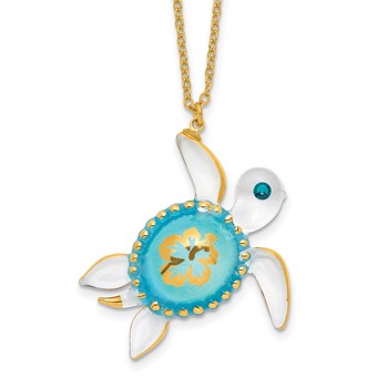 Glass Baron 22K Gilding Accent Gold-trim Blue Glass with Crystal from Swarovski Accent Sea Turtle Aloha 18 inch Gold-tone Necklace