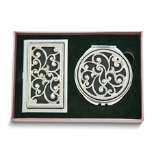 Swirl Crystal and Black Enamel Card Case And Mirror Gift Set Swirl Crystal and Black Enamel Card Case And Mirror Gift Set
