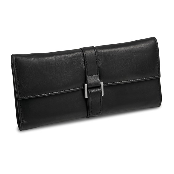 Black Leather Snap Buckle Jewelry Wallet with Removable Zippered Pouch -  Quality Gold