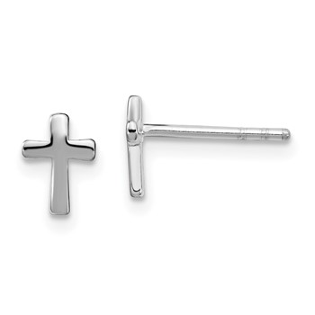 Sterling Silver Polished Cross Post Earrings with Pink Gift Pouch