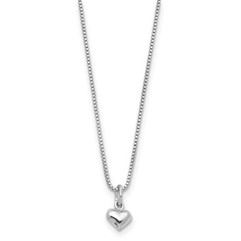 Sterling Silver Polished Puffed Heart 14 inch Necklace with Pink Gift Pouch — alternate view