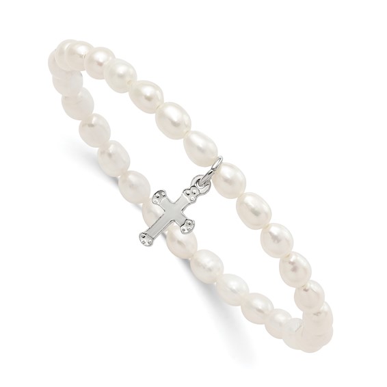 White Cultured Freshwater Pearl Stretch Bracelet with 4-5mm White Cultured Freshwater Pearl Stretch Bracelet with 4-5mm