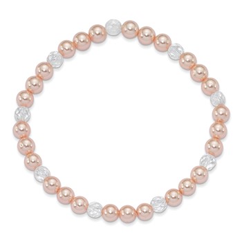 4mm Pink Imitation Shell Pearl and Faceted Clear Crystal Bead Stretch Bracelet with Pink Gift Pouch — alternate view