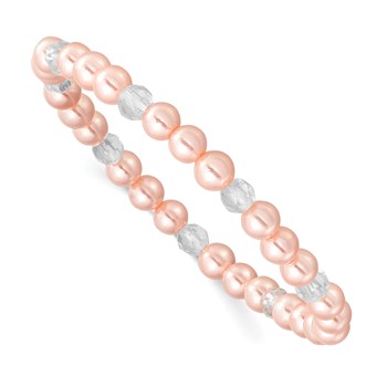 4mm Pink Imitation Shell Pearl and Faceted Clear Crystal Bead Stretch Bracelet with Pink Gift Pouch