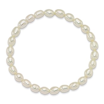 4-5mm White Rice Shape Freshwater Cultured Pearl 40mm Stretch Bracelet with Pink Gift Pouch — alternate view