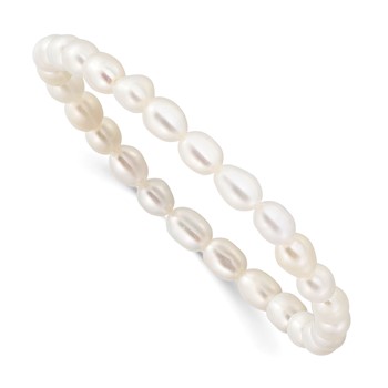 4-5mm White Rice Shape Freshwater Cultured Pearl 40mm Stretch Bracelet with Pink Gift Pouch