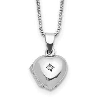 Sterling Silver CZ Accent Heart Locket 14 inch Necklace with Pink Gift Pouch