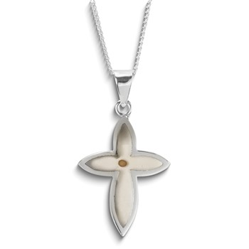 Silver-plated Mustard Seed Faith Acrylic Petal Cross 18 inch Necklace on Poem Card