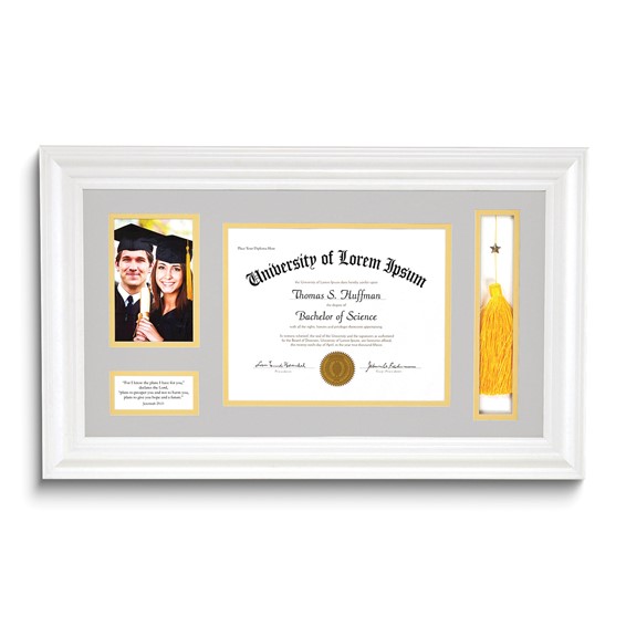 Graduation 4x6 Photo, Diploma, and Tassel White Frame with Verse