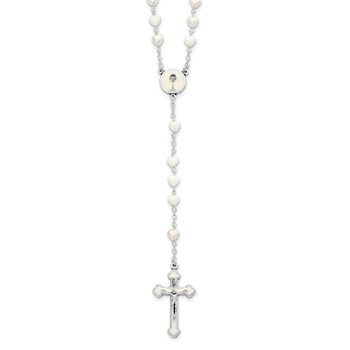 Silver-tone Heart White Glass Enameled First Communion 16 inch Boxed Rosary