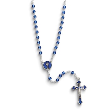 Silver-tone Blue Glass Enameled First Communion 16 inch Boxed Rosary