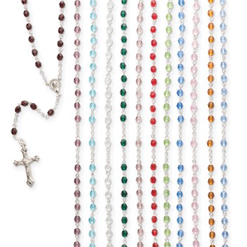 Silver-tone Birthstone Color Glass Bead Rosary Assortment Set of 12