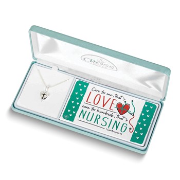 Silver-plated Nursing Heart Cross Gift Boxed 18 in. Necklace
