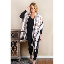 Image of Tan and Black Tasseled One Size Kimono