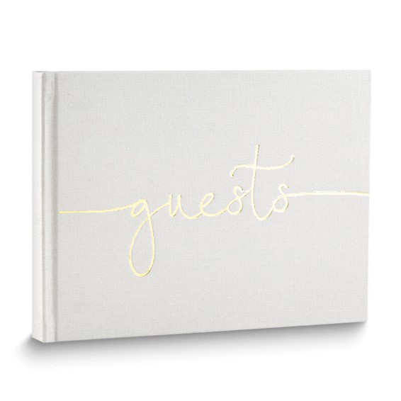 GUESTS Suede Leather Guest Book - Quality Gold