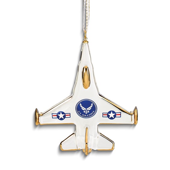 Glass Baron US Air Force Logo F-16 Jet Glass Ornament