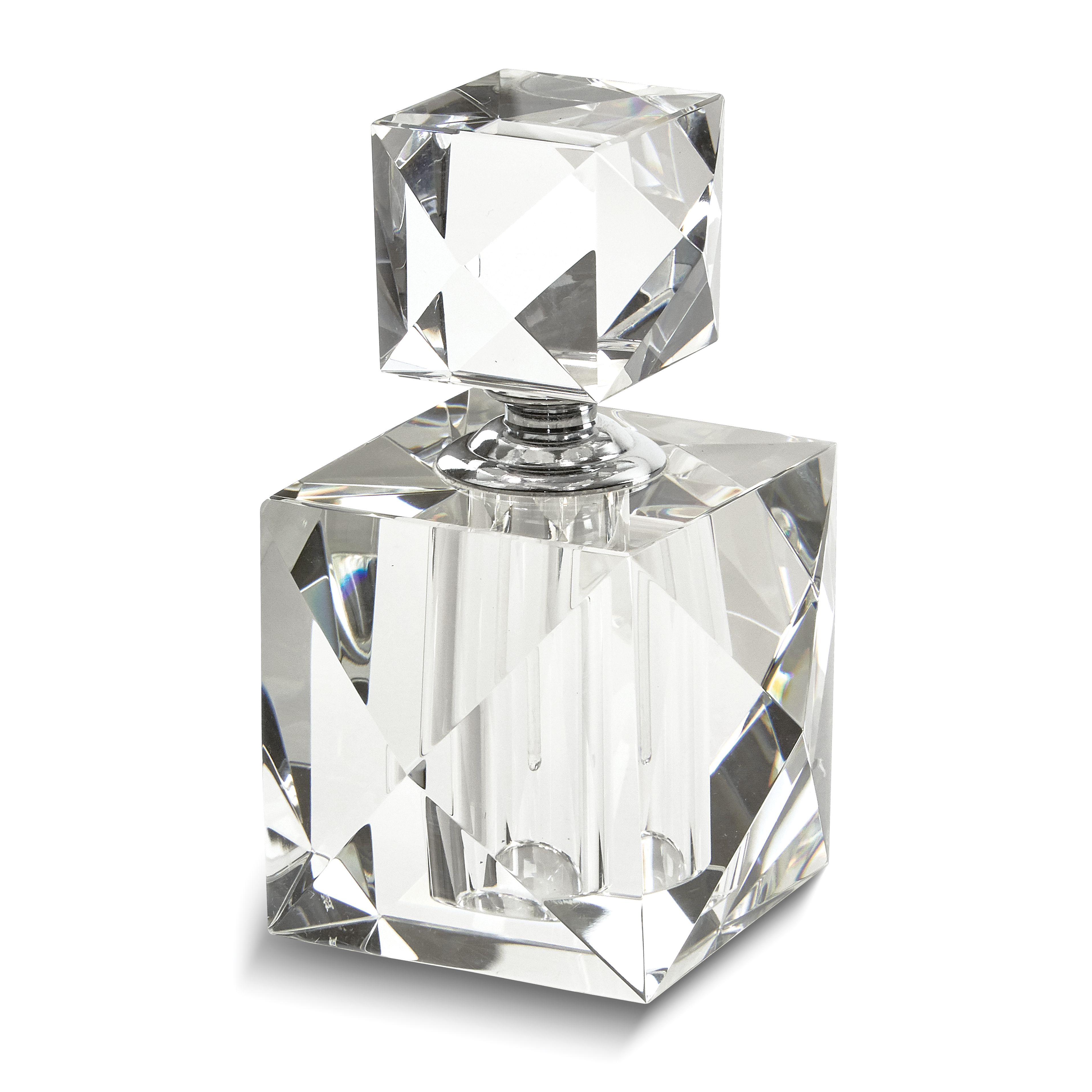 Pyramid Cut Cube Crystal Glass Perfume Bottle - Quality Gold