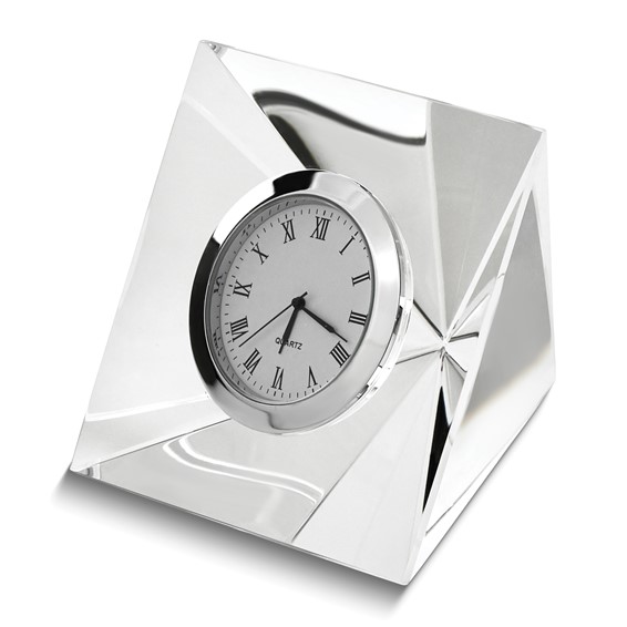 Crystal Glass Pyramid Desk Clock - Quality Gold