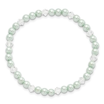 4mm Green Shell Pearl & Crystal Stretch Bracelet w/Pink Gift Pouch — alternate view